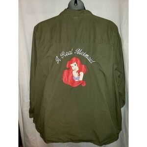 EUC‎ TORRID DISNEY GREEN KHAKI ARIEL THE LITTLE MERMAID BUTTON DOWN SHIRT SIZE 5